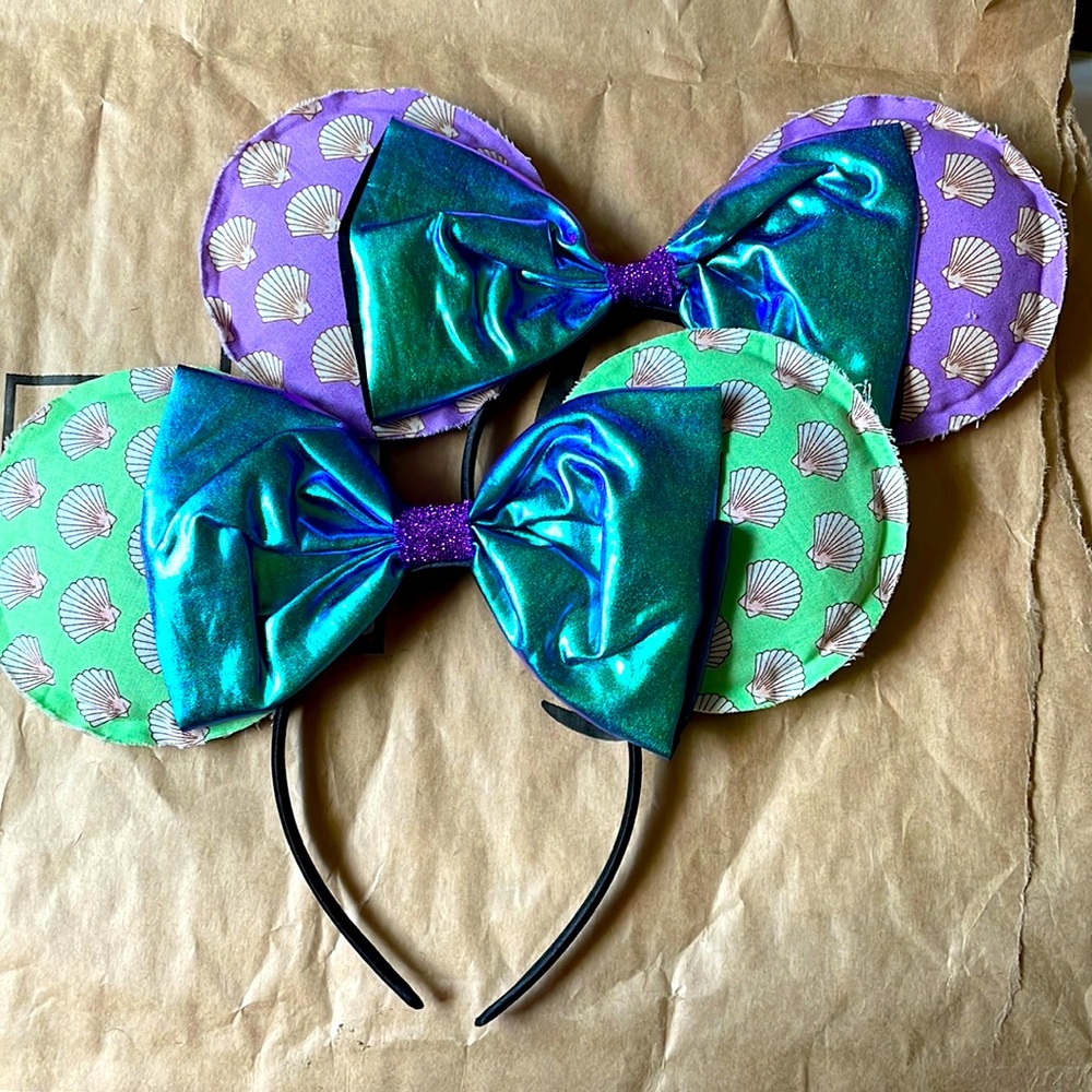 Mouse Ears Seashells Bow Headband Green Purple Iridescent Girls